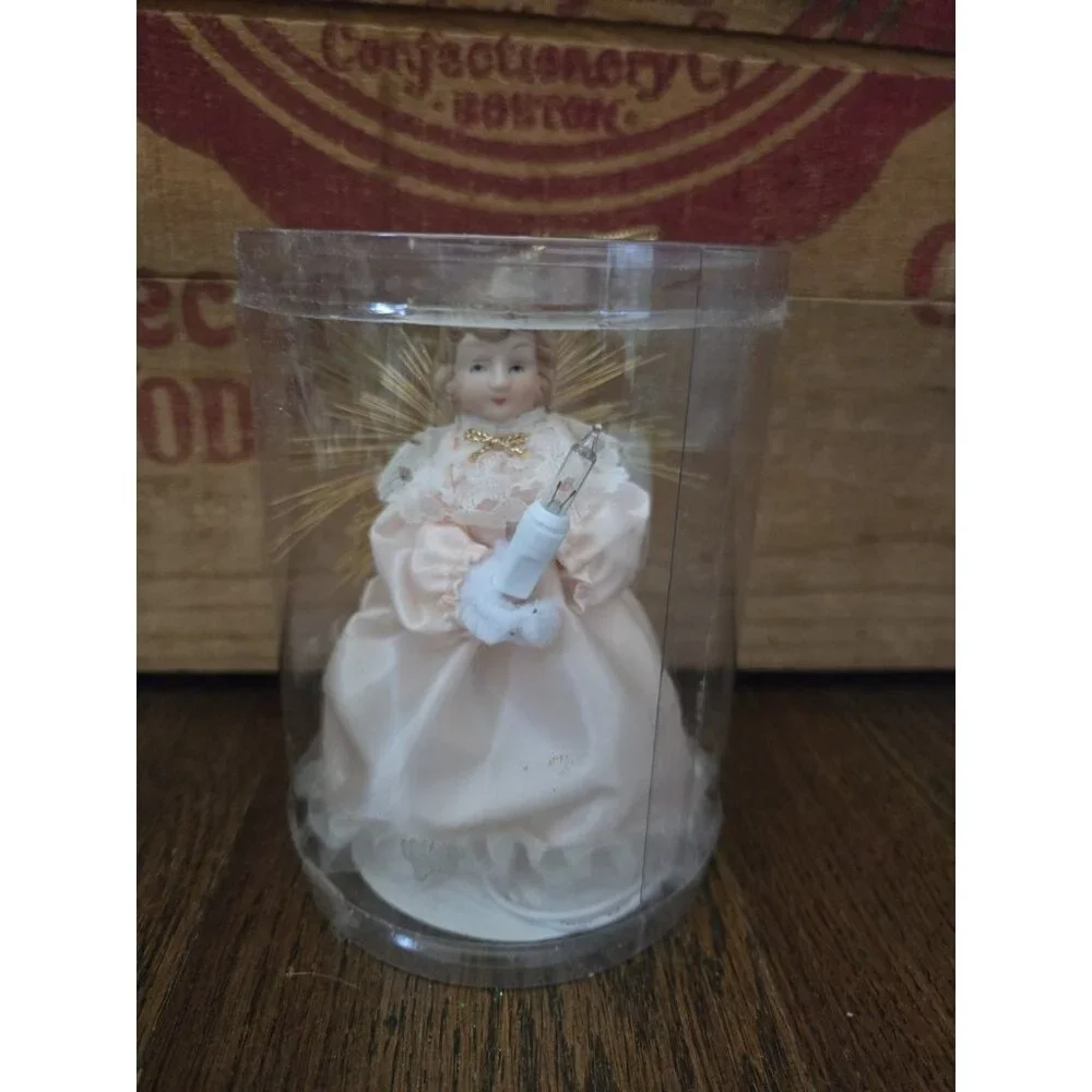 Vtg One Light Angel Ornament/Tree Topper with Pink Dress 5